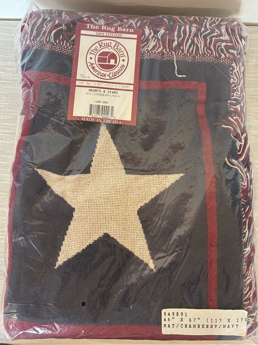 🥕 NWT Vintage The Rug Barn Hearts & Stars Throw 46”x67”